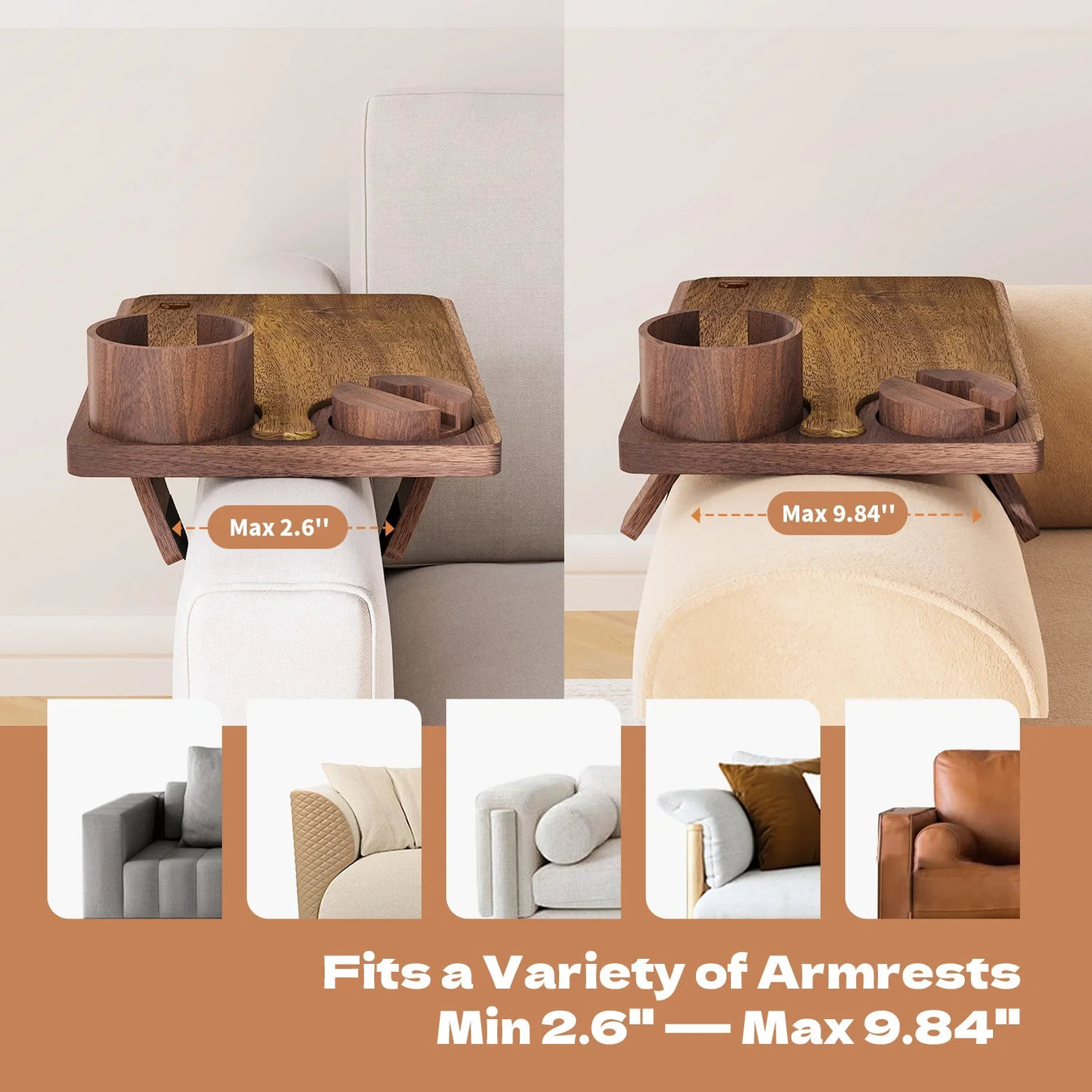 Sofa cup holder tray with 360° swivel stand